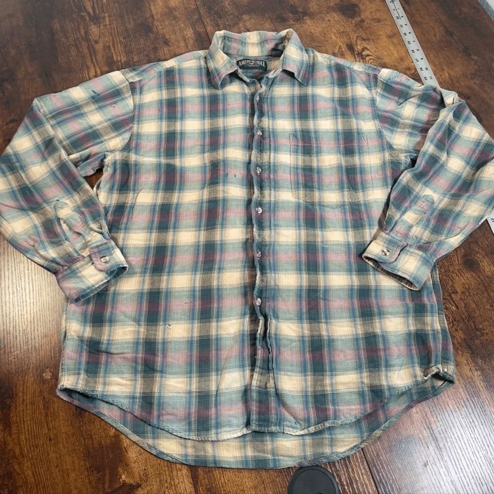 VTG American Eagle Outfitters plaid Green Button Up Shirt - Made in USA Mens L